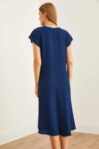 Olalook Women's Navy Blue V-Neck Woven Viscose Casual Dress - Image 5