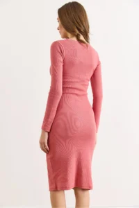 Olalook Women's Dusty Rose Button Detailed Slit Midi Flexible Dress - Image 4