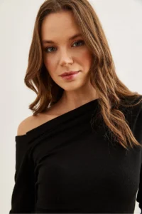 Olalook Women's Black Soft Textured Boat Neck Dress - Image 7