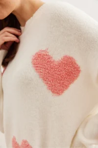 Olalook Women's Ecru Heart Detailed Soft Textured Knitwear Tunic Dress - Image 6