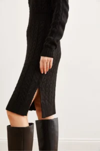 Olalook Women's Black Waist Banded Slit Hair Knitted Mini Dress - Image 5