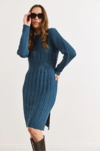 Olalook Women's Indigo Waistbanded Slit Hair Knitted Mini Dress - Image 4
