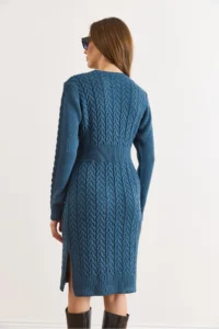 Olalook Women's Indigo Waistbanded Slit Hair Knitted Mini Dress - Image 5