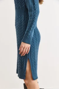 Olalook Women's Indigo Waistbanded Slit Hair Knitted Mini Dress - Image 6