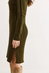 Olalook Women's Khaki Waist Banded Slit Hair Knitted Mini Dress - Image 6