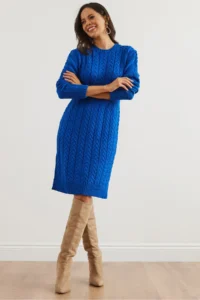 Olalook Women's Saks Blue Banded Waist Slit Hair Knitted Mini Dress - Image 2