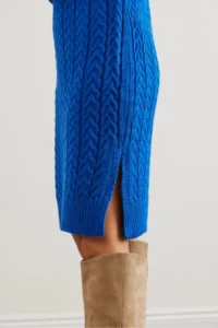 Olalook Women's Saks Blue Banded Waist Slit Hair Knitted Mini Dress - Image 5