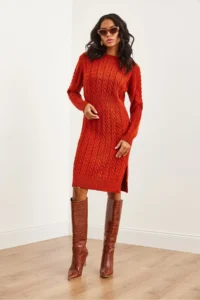 Olalook Women's Tile Waist Banded Slit Hair Knitted Mini Dress - Image 2