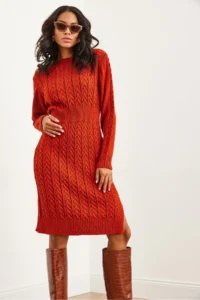 Olalook Women's Tile Waist Banded Slit Hair Knitted Mini Dress - Image 3