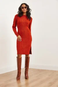 Olalook Women's Tile Waist Banded Slit Hair Knitted Mini Dress - Image 4