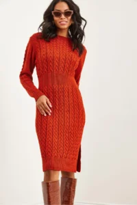 Olalook Women's Tile Waist Banded Slit Hair Knitted Mini Dress - Image 5