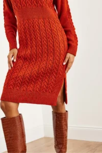 Olalook Women's Tile Waist Banded Slit Hair Knitted Mini Dress - Image 6