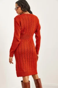 Olalook Women's Tile Waist Banded Slit Hair Knitted Mini Dress - Image 7