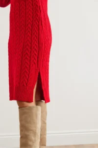 Olalook Women's Red Waist Banded Slit Hair Knitted Mini Dress - Image 4