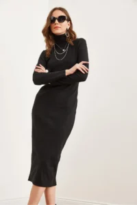 Olalook Women's Black Full Turtleneck Midi Dress - Image 4