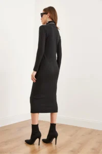 Olalook Women's Black Full Turtleneck Midi Dress - Image 6