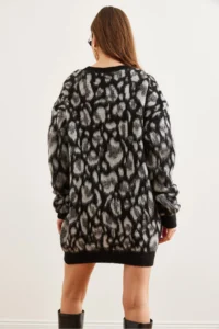 Olalook Women's Black Shawl Oversize Leopard Tunic Dress - Image 6
