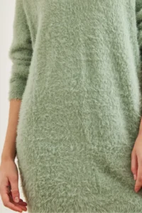 Olalook Women's Water Green Crew Neck Soft Textured Beard Dress - Image 7