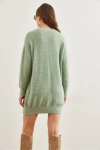 Olalook Women's Water Green Crew Neck Soft Textured Beard Dress - Image 8