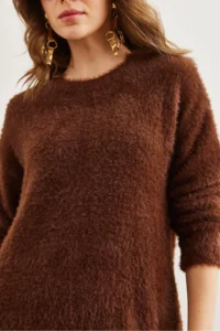 Olalook Women's Bitter Brown Crew Neck Soft Textured Beard Dress - Image 4
