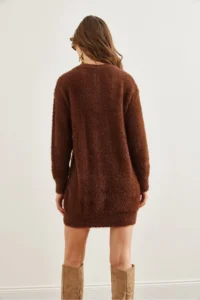Olalook Women's Bitter Brown Crew Neck Soft Textured Beard Dress - Image 5