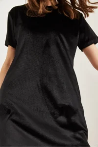 Olalook Women's Black Crew Neck Basic Mini Velvet Dress - Image 8