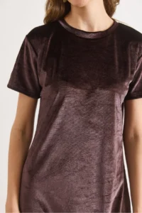 Olalook Women's Bitter Brown Crew Neck Basic Mini Velvet Dress - Image 5