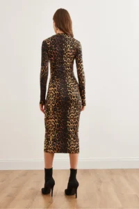 Olalook Women's Beige Brown Crew Neck Maxi Leopard Dress - Image 6