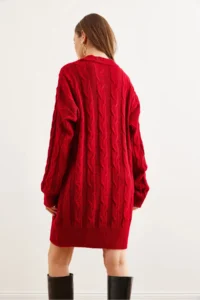 Olalook Women's Red Hair Braided Knitwear Tunic Dress - Image 8