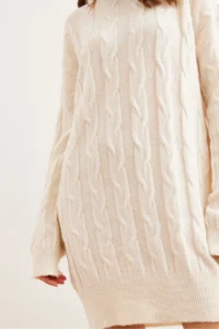 Olalook Women's White Hair Braided Knitwear Tunic Dress - Image 6