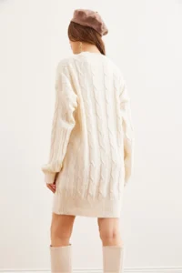 Olalook Women's White Hair Braided Knitwear Tunic Dress - Image 7