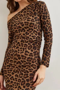 Olalook Women's Brown Leopard Boat Neck Knitted Mini Dress - Image 6