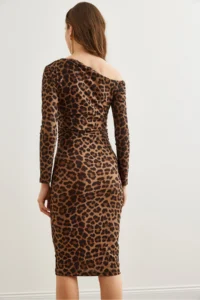 Olalook Women's Brown Leopard Boat Neck Knitted Mini Dress - Image 7