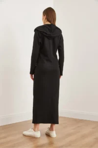 Olalook Women's Black Buttoned Hooded Oversize Ribbed Maxi Dress - Image 6