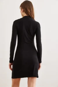 Olalook Women's Black Drape Detailed Flexible Mini Sandy Dress - Image 6