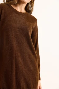 Olalook Women's Brown High Collar Soft Textured Beard Knitwear Tunic Dress - Image 7