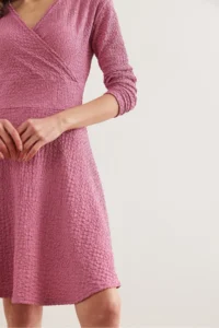Olalook Women's Dusty Rose Double Breasted Collar Textured Seersucker Dress - Image 5