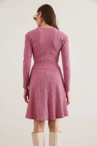 Olalook Women's Dusty Rose Double Breasted Collar Textured Seersucker Dress - Image 6