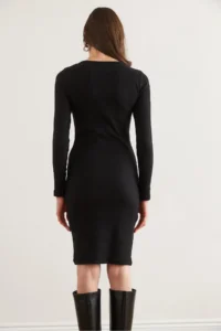 Olalook Women's Black Metal Buttoned Raised Lycra Mini Dress - Image 8