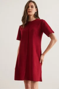 Olalook Women's Burgundy Front Stitched Mini Thessaloniki Dress