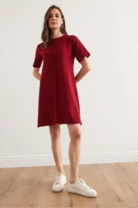 Olalook Women's Burgundy Front Stitched Mini Thessaloniki Dress - Image 2