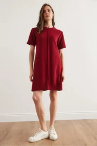Olalook Women's Burgundy Front Stitched Mini Thessaloniki Dress - Image 3