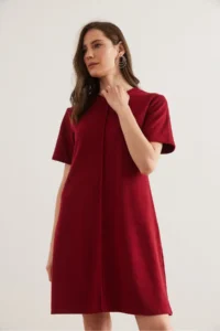 Olalook Women's Burgundy Front Stitched Mini Thessaloniki Dress - Image 4