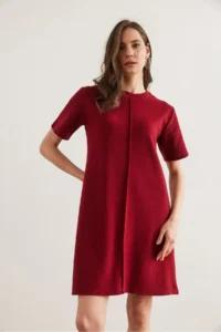 Olalook Women's Burgundy Front Stitched Mini Thessaloniki Dress - Image 5