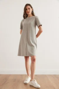 Olalook Women's Light Gray Front Stitched Mini Thessaloniki Dress - Image 2