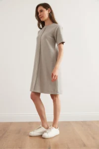 Olalook Women's Light Gray Front Stitched Mini Thessaloniki Dress - Image 3