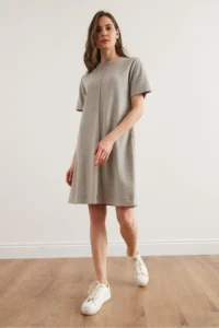 Olalook Women's Light Gray Front Stitched Mini Thessaloniki Dress - Image 4