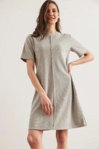 Olalook Women's Light Gray Front Stitched Mini Thessaloniki Dress - Image 5