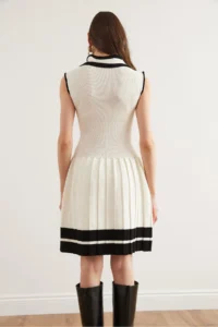 Olalook Women's White Polo Neck Skirt Pleated Knitwear Dress - Image 5