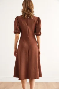 Olalook Women's Brown Bow Detailed Midi Knitted Dress - Image 6